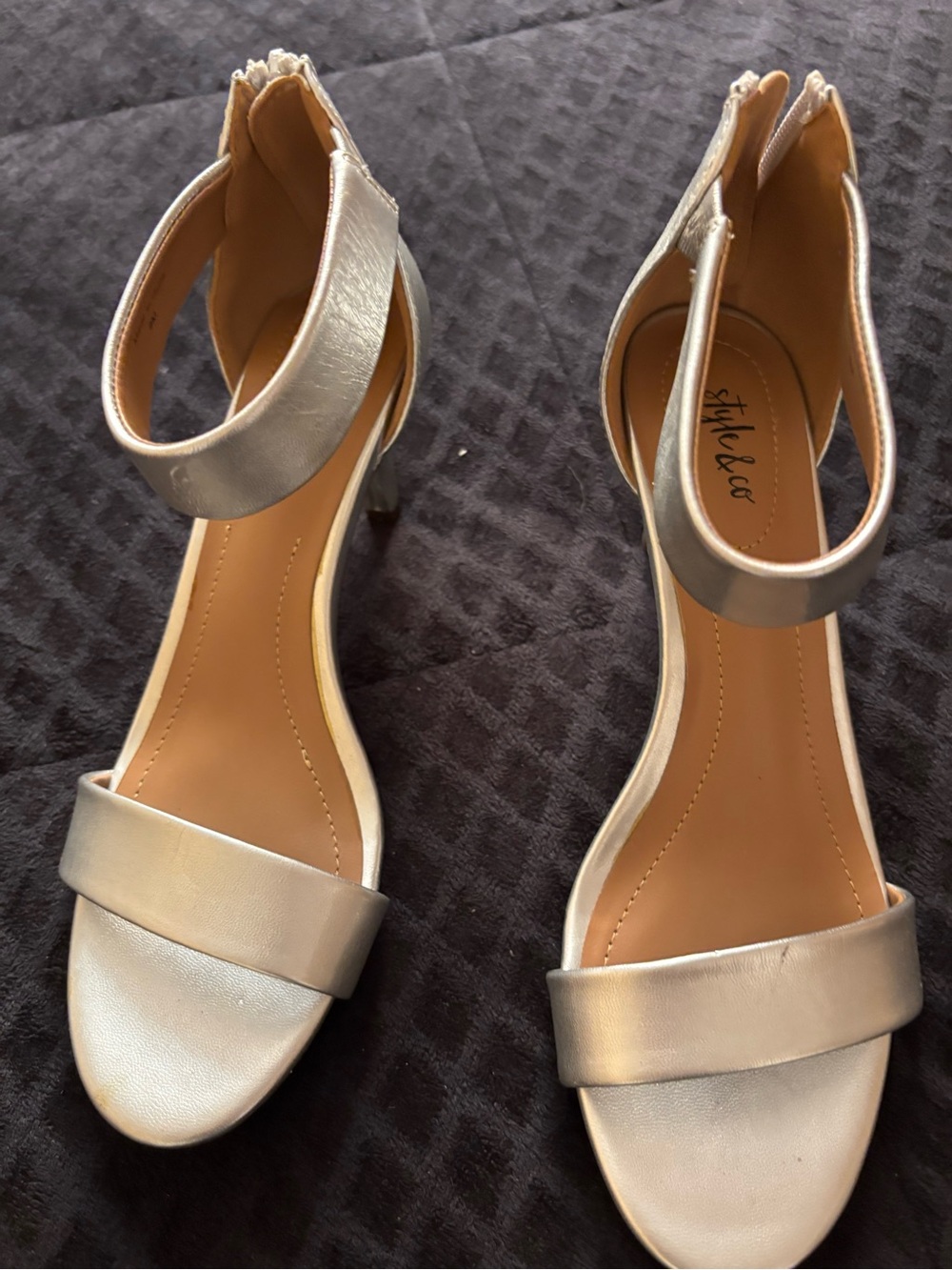 Style & Co. Silver Open-Toe Ankle-Strap Heels